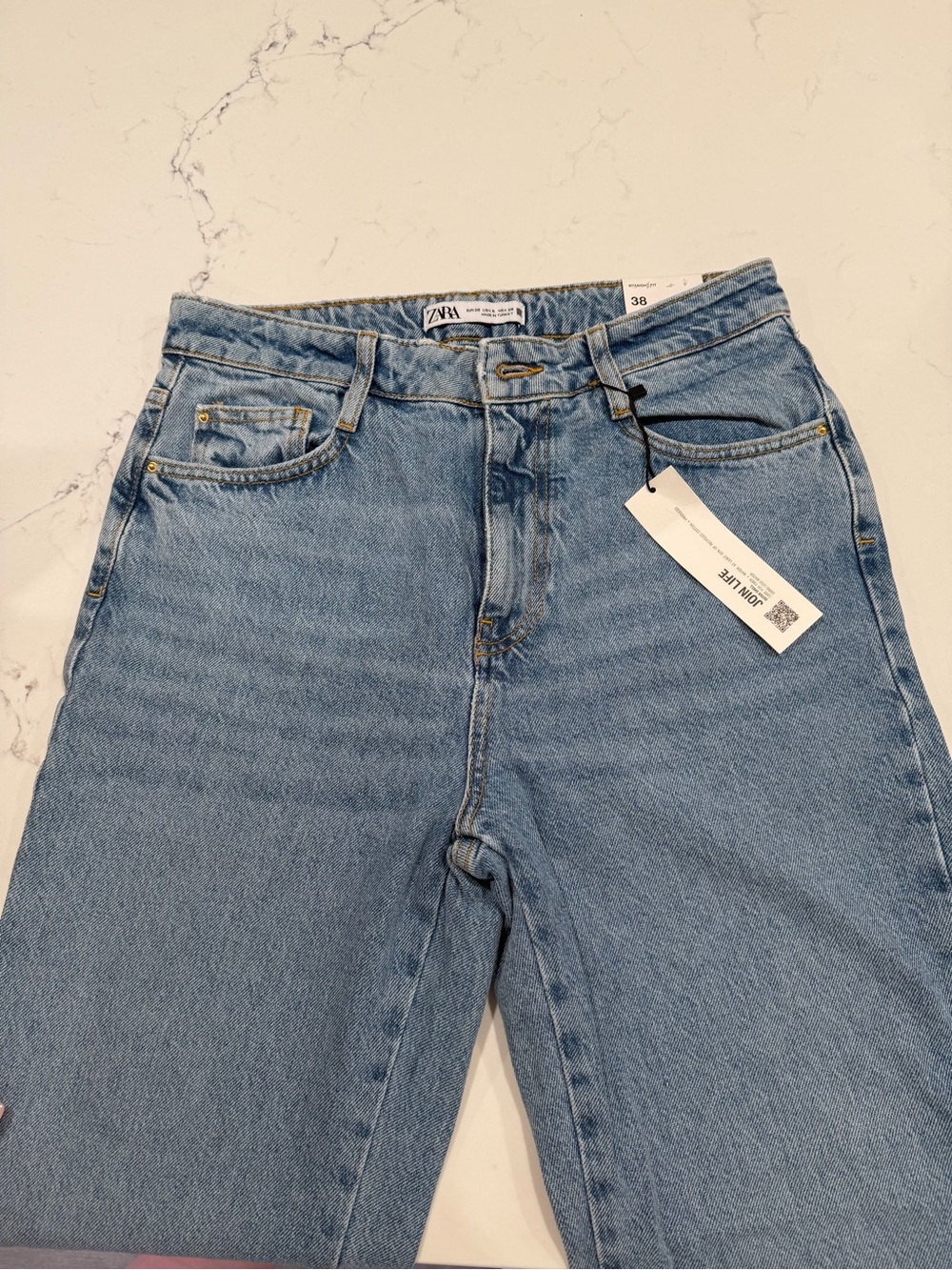 ZARA Light Blue Denim Jeans with Contrast Stitching